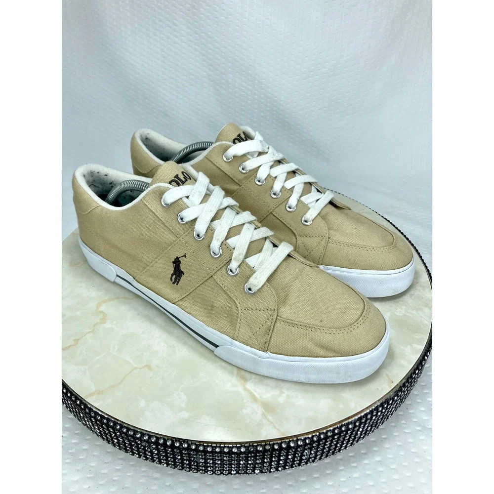 Polo Ralph Lauren Humberto Canvas Shoes Mens 11.5 Tan Low Top Comfort Sneakers